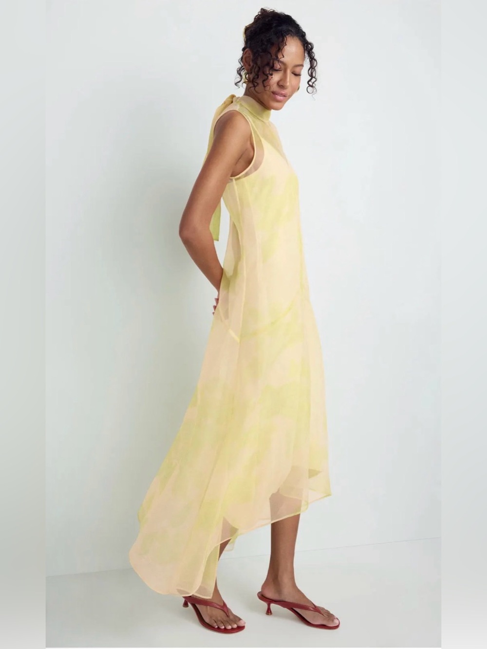 STAUD Auden Dress Sheer High-Neck A-Line Dress in Pale Yellow size M - Picture 4 of 11